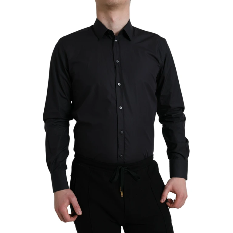 Dolce & Gabbana Navy Blue Cotton Collared Formal Dress Shirt - Men