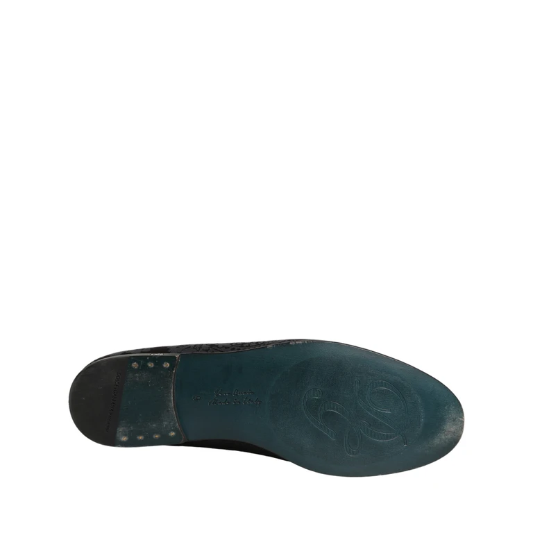 Dolce & Gabbana Blue Jacquard Leather Slip On Loafers Shoes - Men