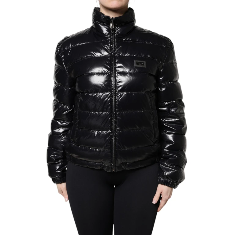 Dolce & Gabbana Black Logo Plaque Full Zip Puffer Jacket Nylon Polyurethane Clothing - Women
