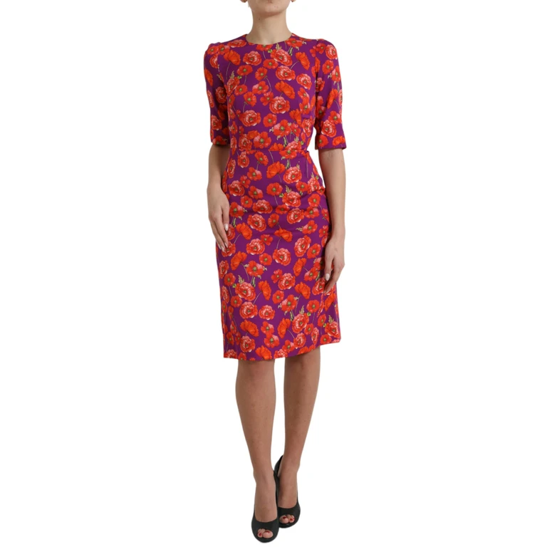 Dolce & Gabbana Multicolor Floral Poppy Print Sheath Dress Silk Elastane - Women