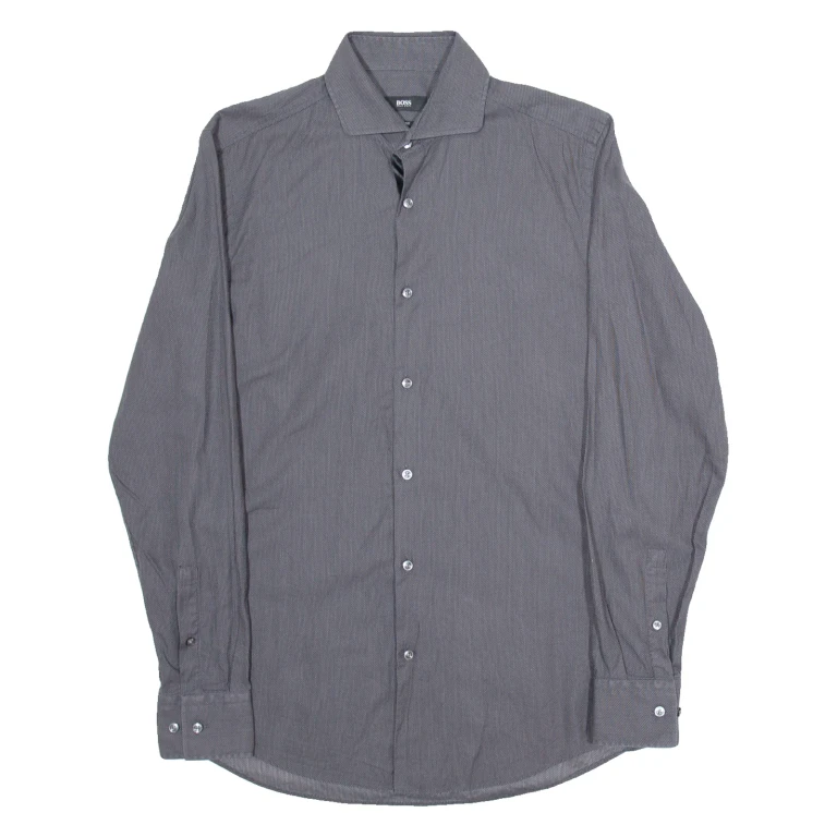 BOSS Slim Fit Mens Plain Shirt Grey Long Sleeve M