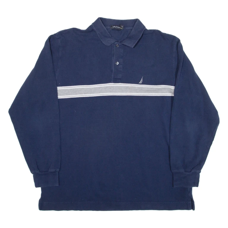 NAUTICA Mens Polo Shirt Blue Striped Long Sleeve L