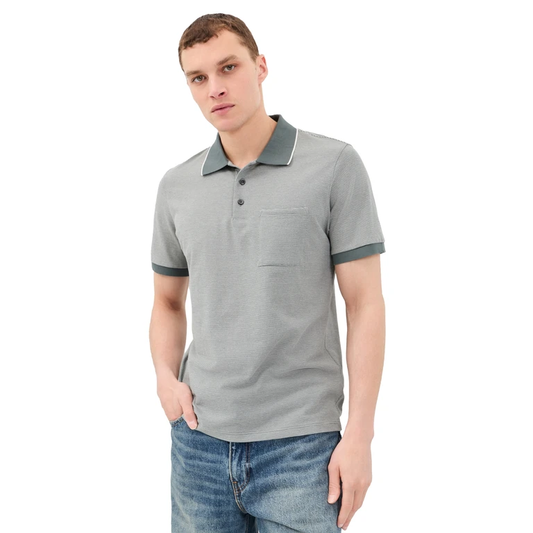 Theory Standard Polo Shirt In Birdseye Pique Pine Grove Multi XS