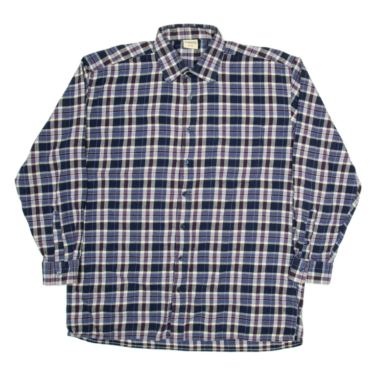 EXPLORER Mens Shirt Blue Check Long Sleeve L
