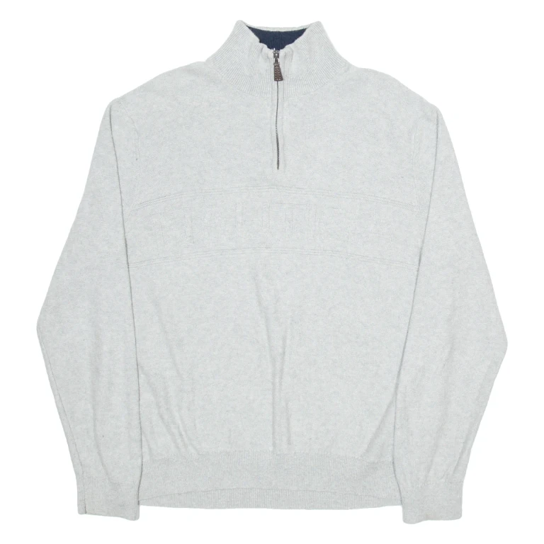 NAUTICA Mens Jumper Grey 1/4 Zip Tight Knit L