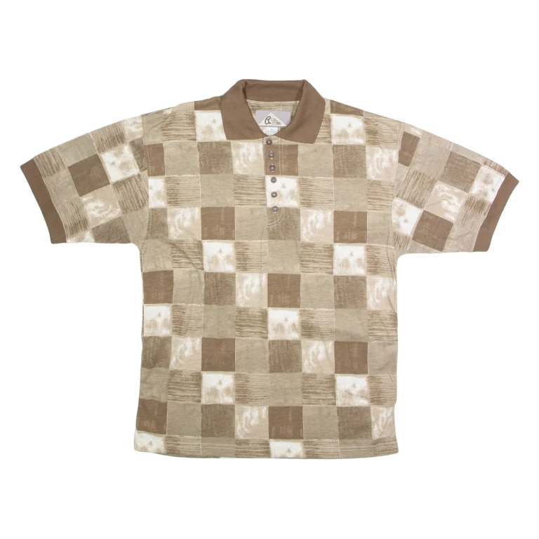 BLUE JEANS Mens Polo Shirt Brown 90s Check M
