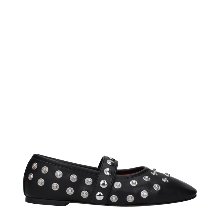 Black Leather Ballet Flats - Women