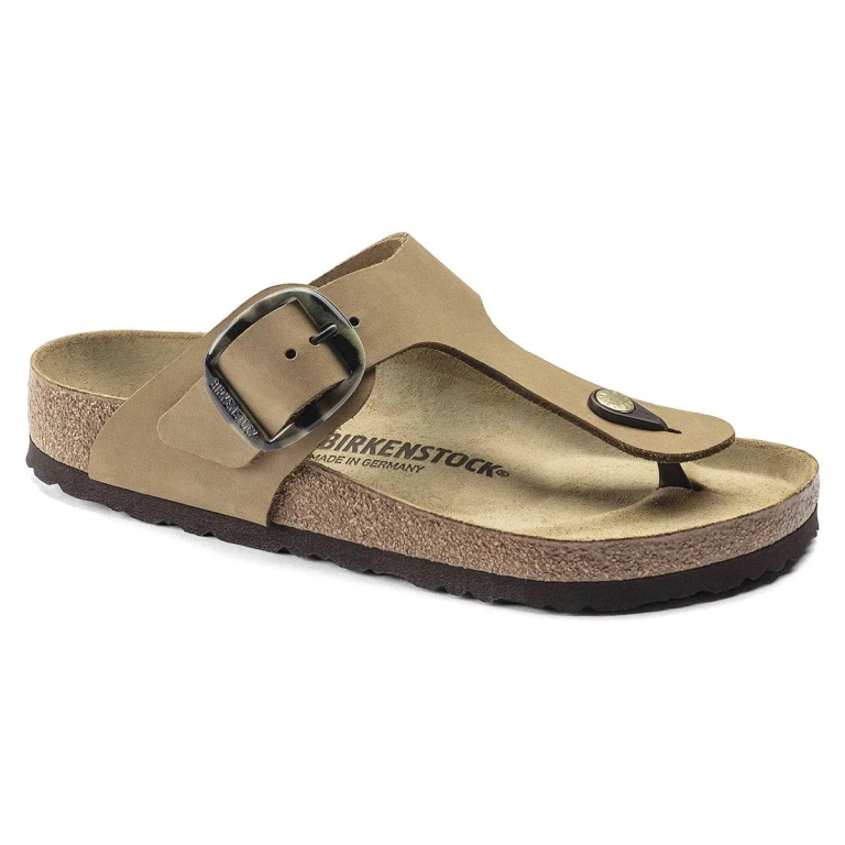 Gizeh Big Buckle Nubuck Leather Mud Green Sandals