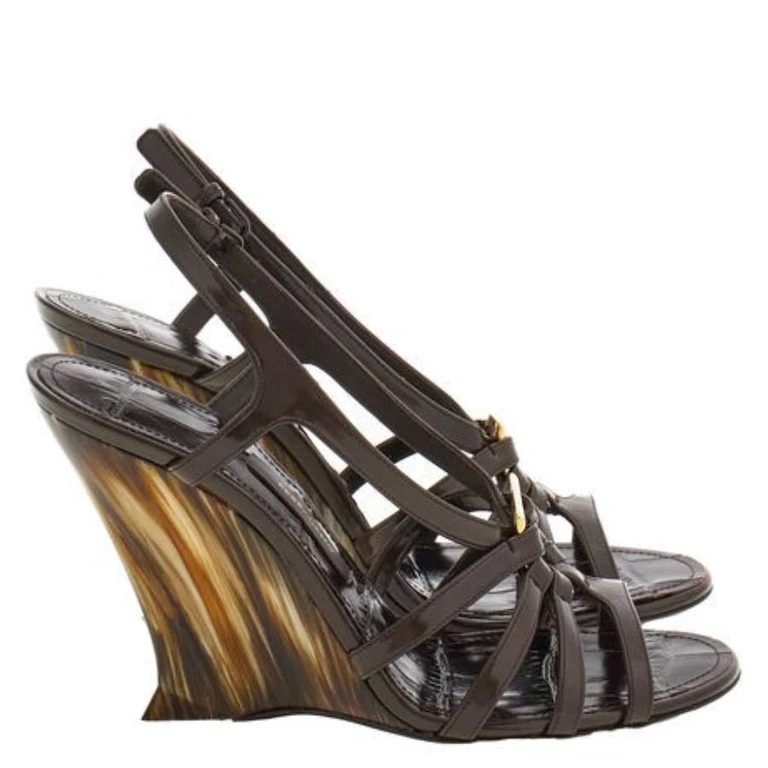 Ferragamo Anemone Leather Wedge Sandals, Size 7 C
