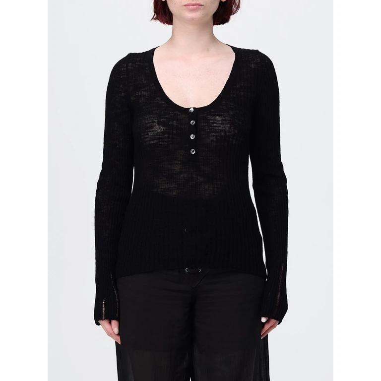 Slim Fit U-Neck Long-Sleeved Cotton Top with Buttons (107001A3CZ99)