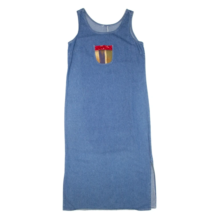 Womens Shift Dress Blue Denim Sleeveless Midi L