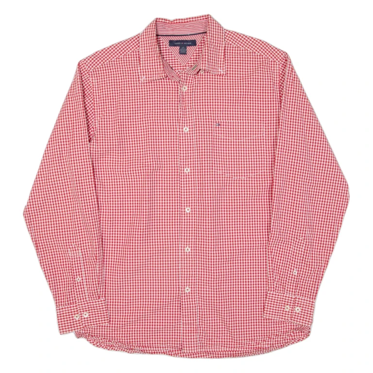 TOMMY HILFIGER Mens Shirt Red Check Long Sleeve L