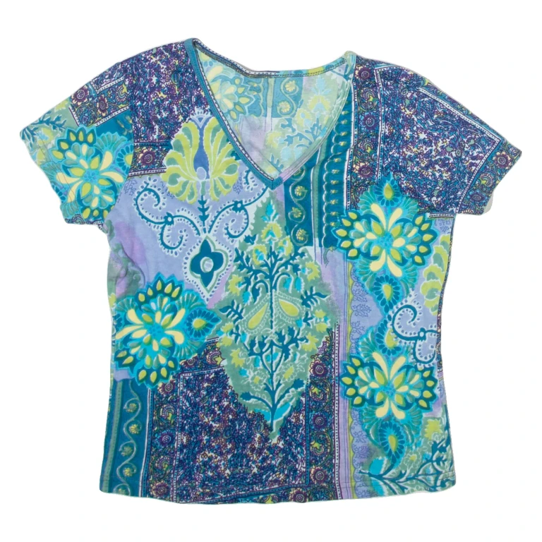 Womens Printed Top Blue V-Neck Crazy Pattern S
