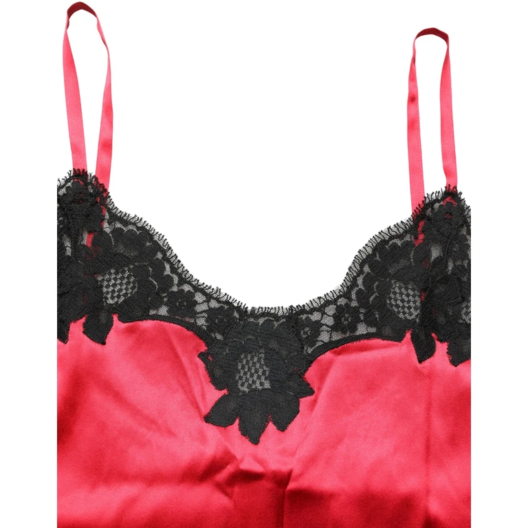 Dolce & Gabbana Red Silk Lace Trim Camisole Sleeveless Tank Top Black And Elastane - Women