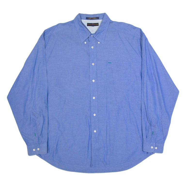 TOMMY HILFIGER Mens Plain Shirt Blue Long Sleeve 2XL