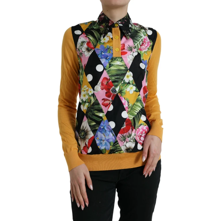 Dolce & Gabbana Multicolor Patchwork Cashmere Henley Sweater Silk Nylon Clothing - Women