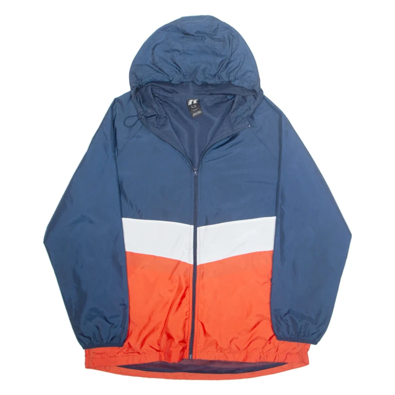 RUSSELL ATHLETIC Mens Rain Jacket Blue Nylon Hooded XL