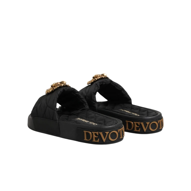 Black Devotion Matelassé Leather Slides Shoes Pa+pu - Women