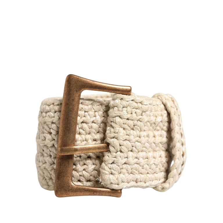 Beige Woven Vintage Metal Buckle Waist Belt Cotton Nylon - Women