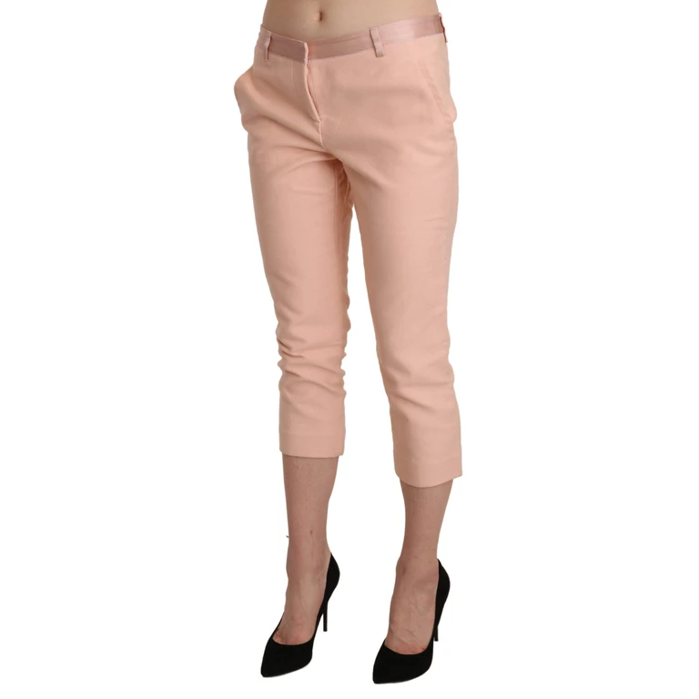 Pink Low Waist Skinny Cropped Capri Pants Cotton - Women