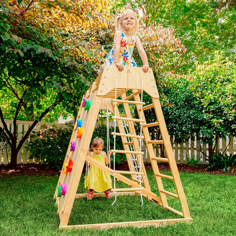 Magnolia 7-in-1 Real Wood Playset Indoor & Outdoor Climbing Gym for Kids