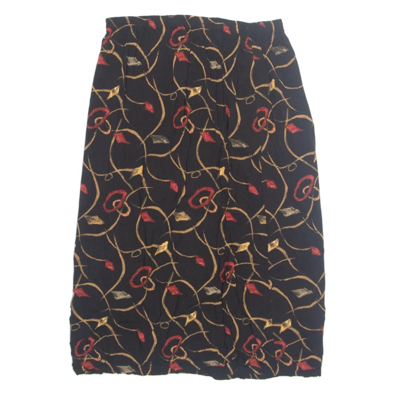 BLAIR Womens A-Line Skirt Black Midi 90s Crazy Pattern L
