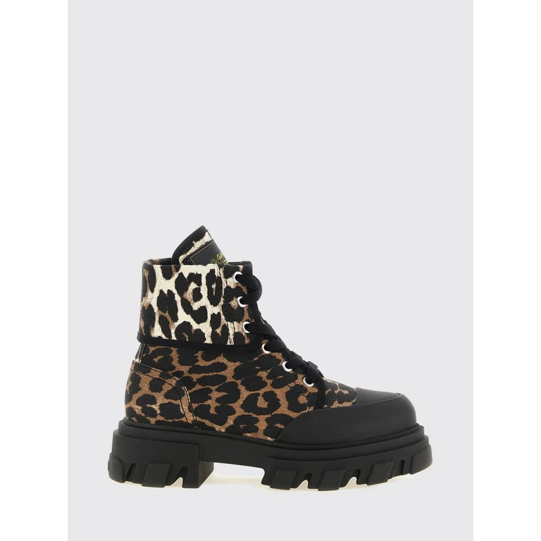 Ganni Leopard Print Lace-Up Boots