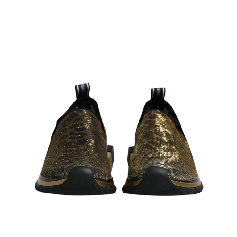 Dolce & Gabbana Gold Glitter Leopard Sorrento Sneakers Shoes - Women