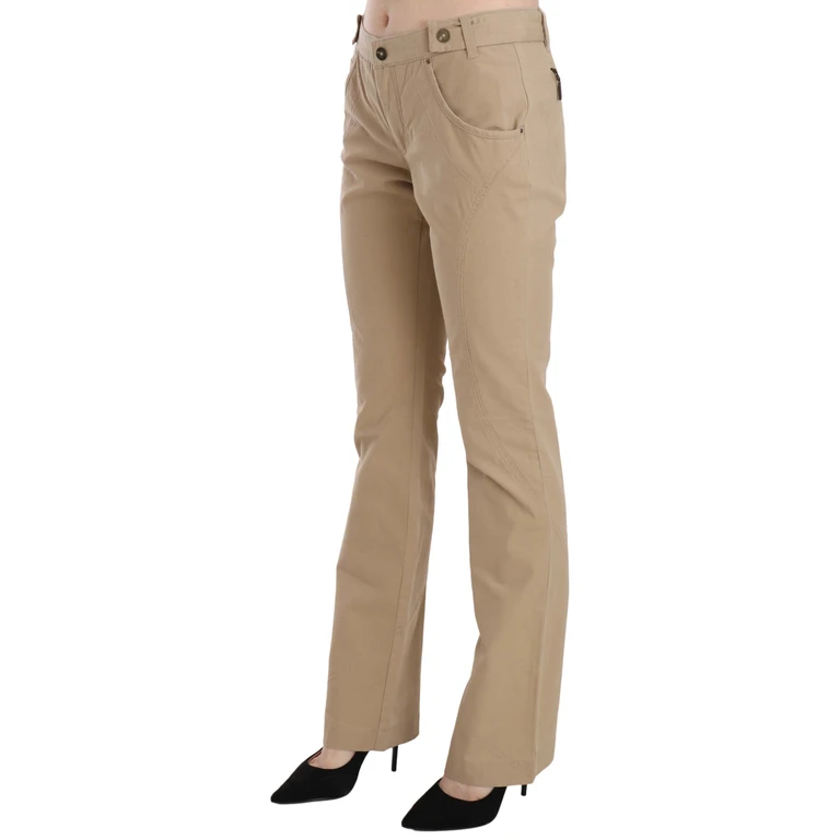Just Cavalli Beige Cotton Mid Waist Straight Trousers Pants Other Materials - Women