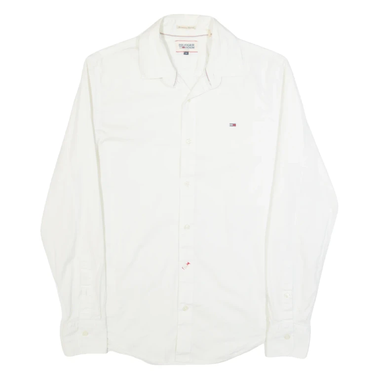 TOMMY HILFIGER Mens Plain Shirt White Long Sleeve M