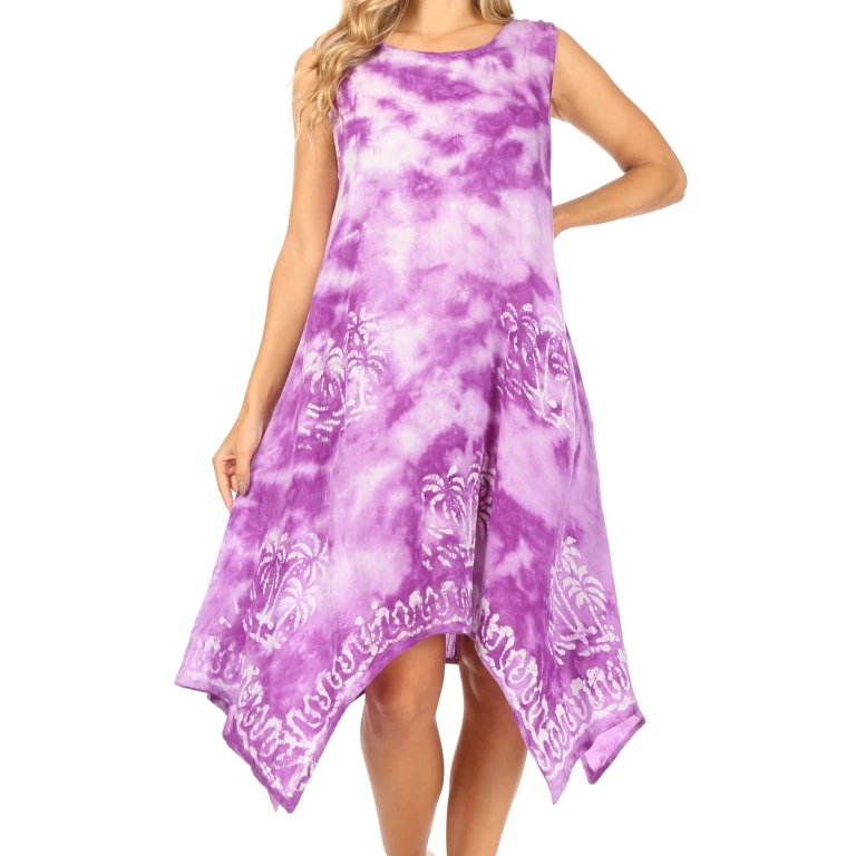 Sakkas Tinna Women's Casual Sleeveless Tank Flare Midi Boho Print Dress Cover-up