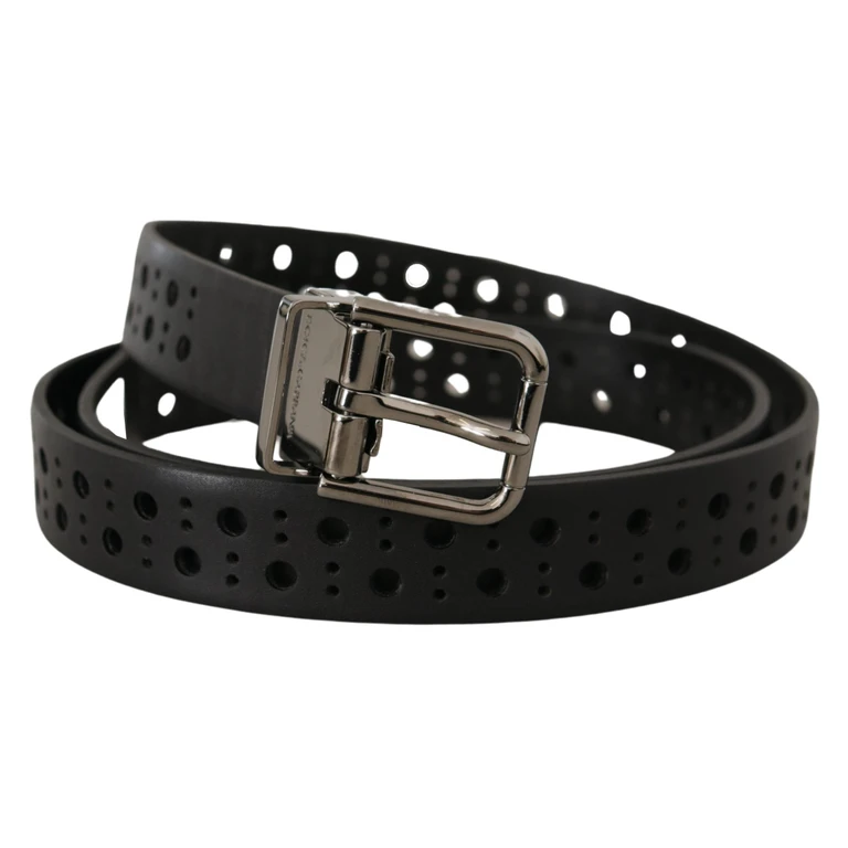 Dolce & Gabbana Black Calf Leather Perforated Metal Buckle Belt - Men