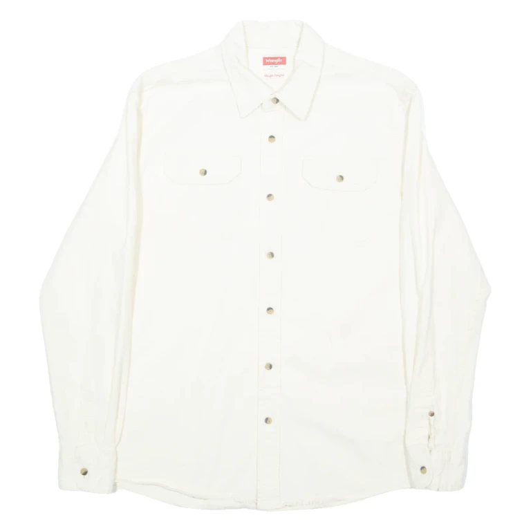 WRANGLER Mens Plain Shirt Cream Long Sleeve M