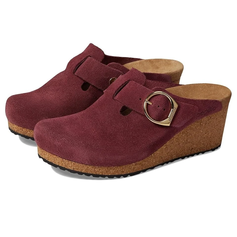 Fanny Ring-Buckle Natural Leather Wedge Clog Narrow