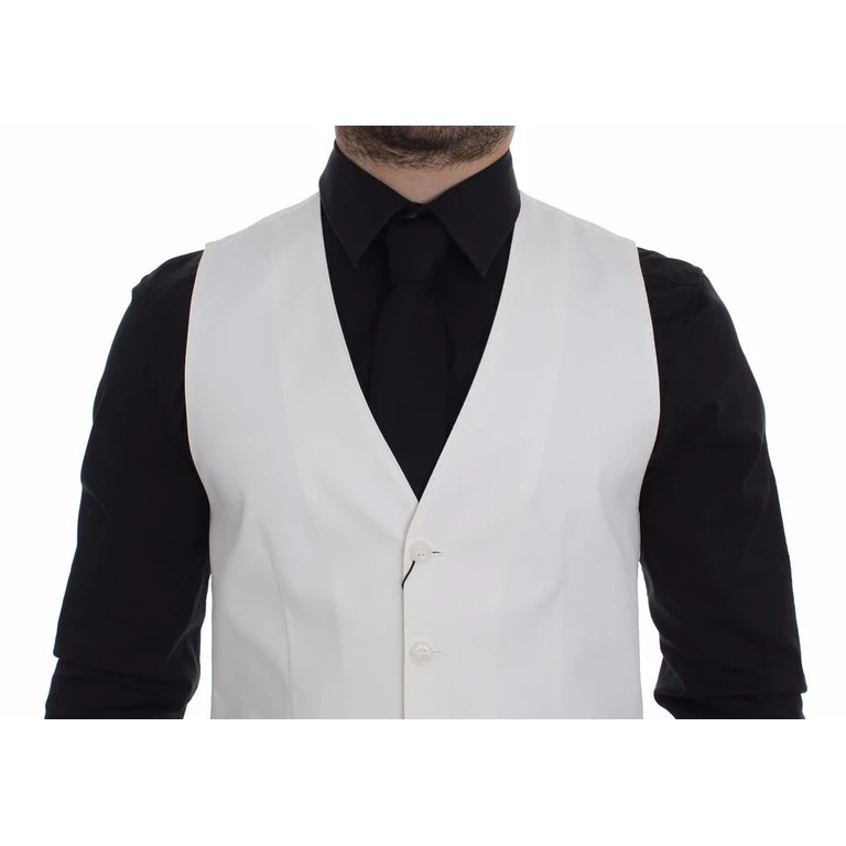 Dolce & Gabbana White Cotton Silk Blend Dress Vest Blazer - Men