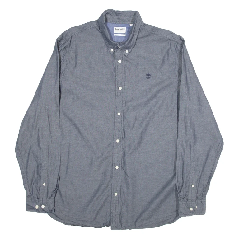 TIMBERLAND Regular Fit Mens Plain Shirt Grey 90s Long Sleeve 2XL