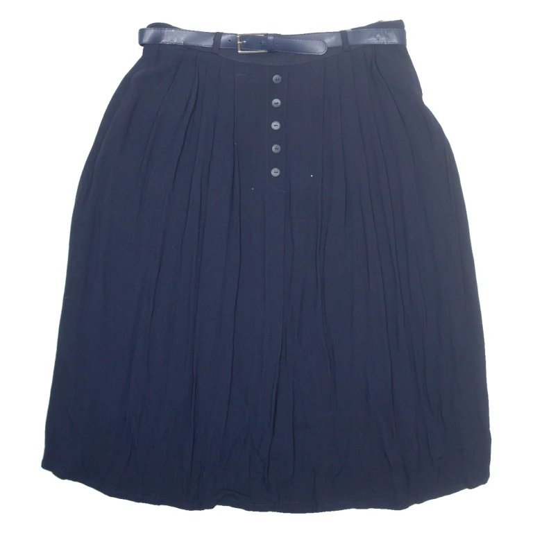 CANDA Belted Womens A-Line Skirt Blue Midi Viscose L