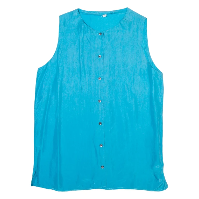 Sleeveless Womens Shirt Vest Blue V-Neck Strapless Faux Silk M
