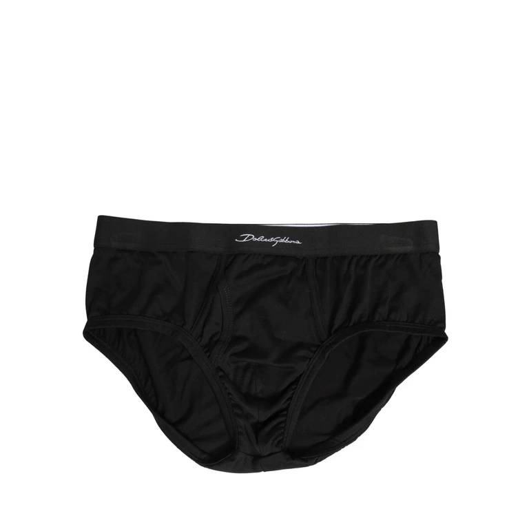 Black Silk Logo Waistband Men Brief Underwear Cotton Clothing - Men
