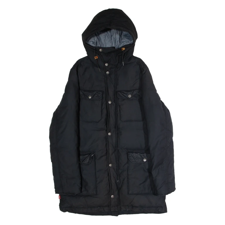 LEVI'S Mens Puffer Coat Black Canvas Hooded S