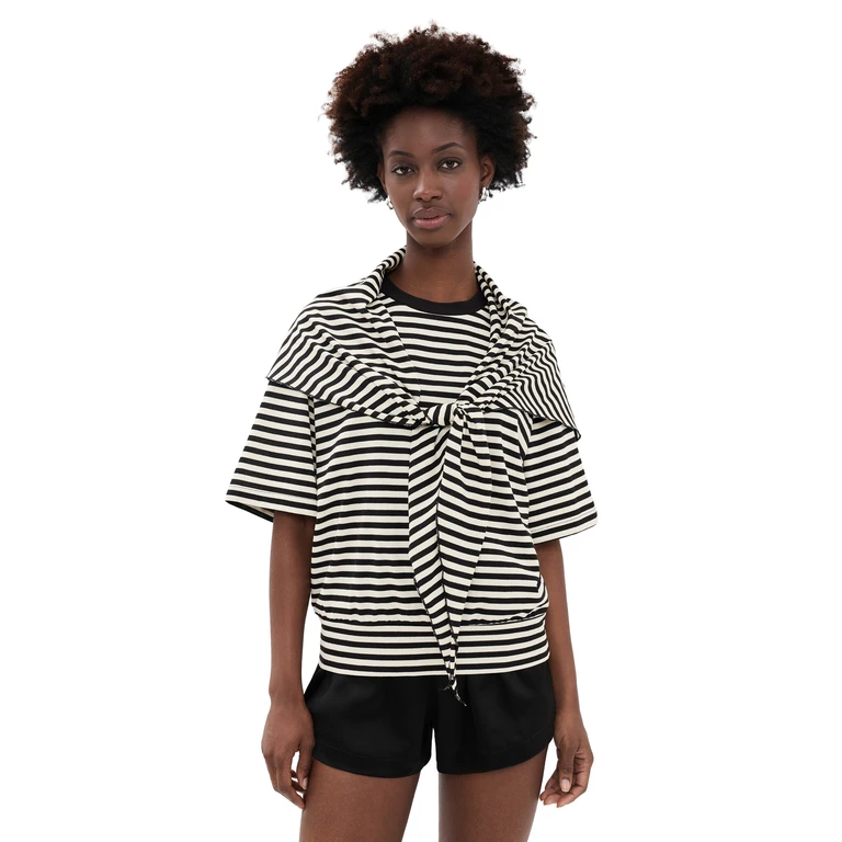 Lioness Olsen Short Sleeve Top Pink Cream Stripe M