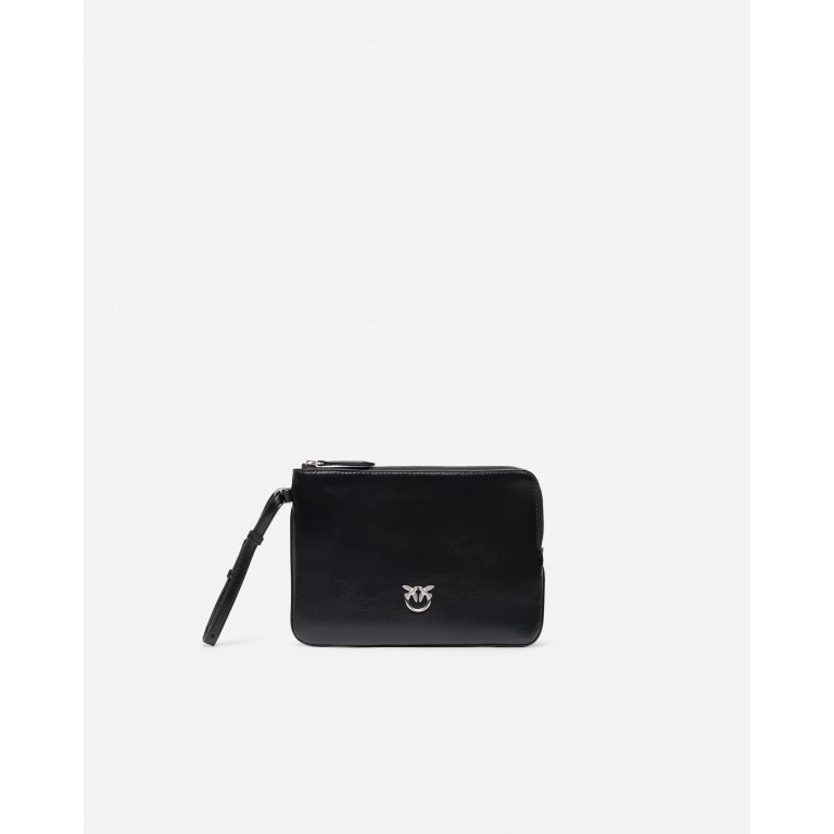 Pinko - Square wrist clutch bag with uccellini logo in shiny leather