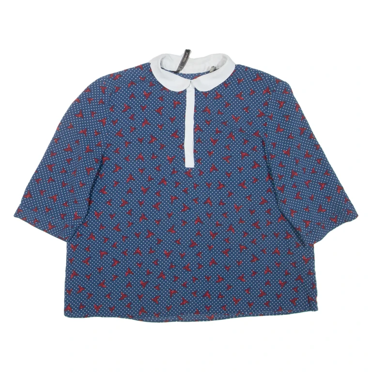ZARA Womens Printed Blouse Blue Collared Spotted S
