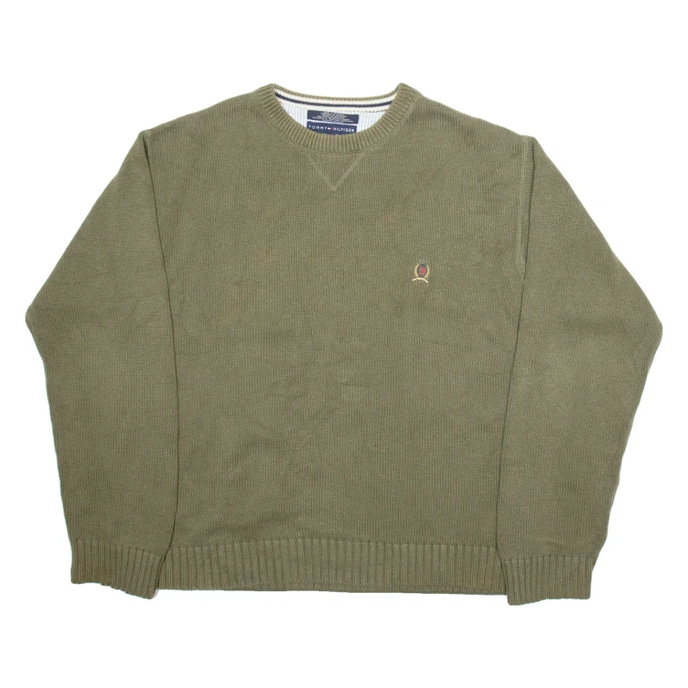 TOMMY HILFIGER Mens Jumper Green Tight Knit XL