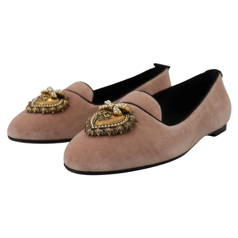 Dolce & Gabbana Pink Velvet Slip Ons Loafers Flats Shoes Suede Leather - Women