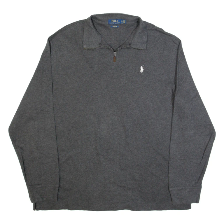 POLO RALPH LAUREN Estate Rib Mens Jumper Grey 1/4 Zip Tight Knit XL