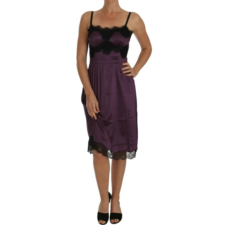 Dolce & Gabbana Purple Silk Stretch Black Lace A-Line Dress Elastane - Women