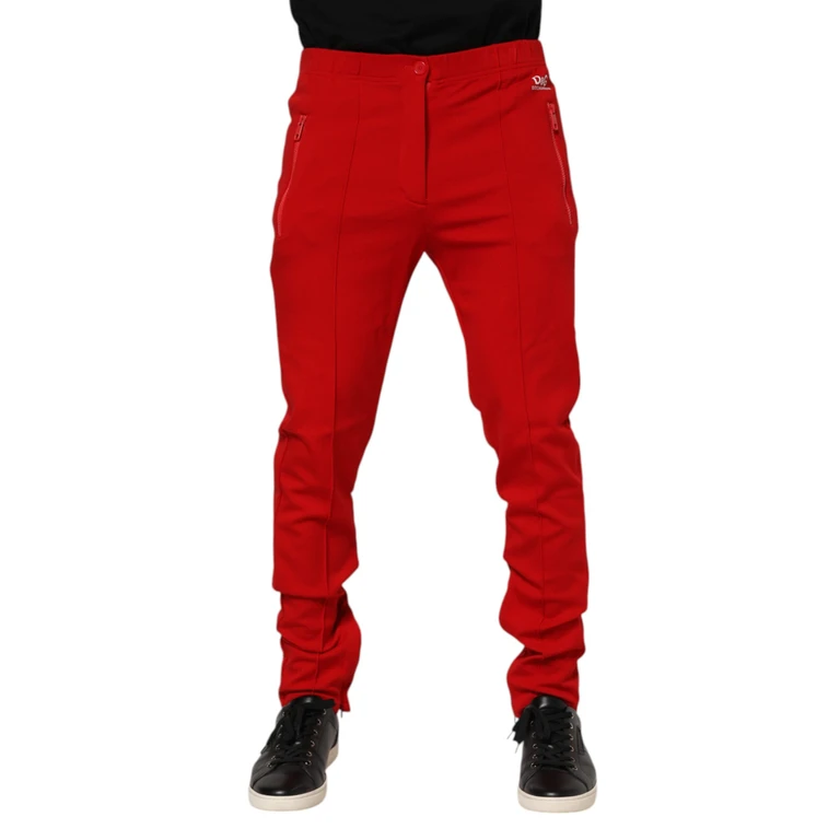 Dolce & Gabbana Red Viscose Logo Jogger Men Sweatpants Pants Nylon Elastane - Men