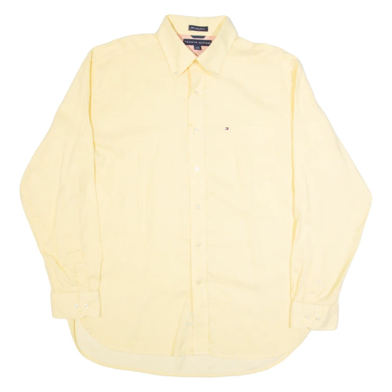 TOMMY HILFIGER Mens Shirt Yellow Pinstripe Long Sleeve L