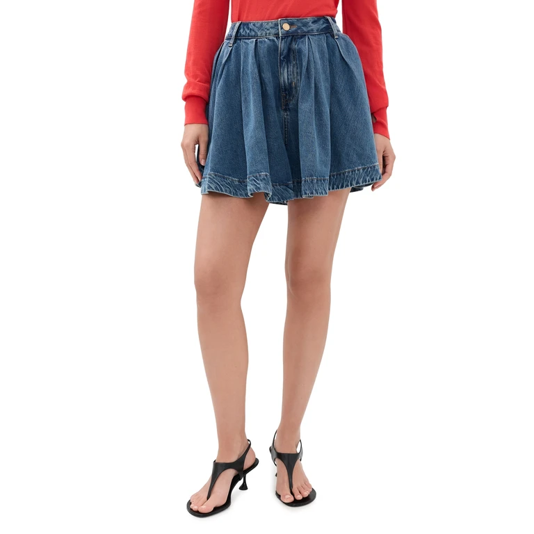 ESSENTIEL ANTWERP Joss Flared Denim Shorts Patriot Blue 36